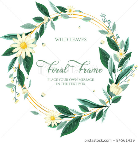 Round border frame with green foliage Round border frame with green foliage 84561439