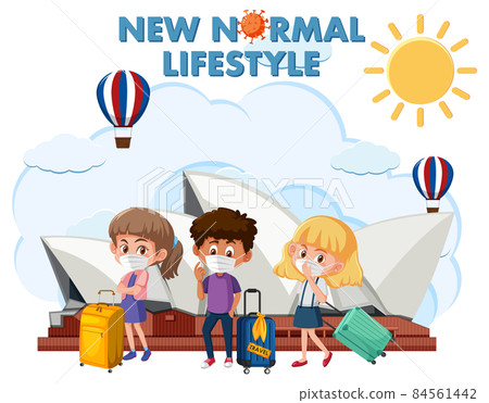 New normal lifestyle logo with people travel during covid-19 pandemic New normal lifestyle logo with people travel during covid-19 pandemic 84561442