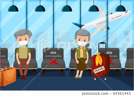 Social distance with public seating regulations in airport area Social distance with public seating regulations in airport area 84561443