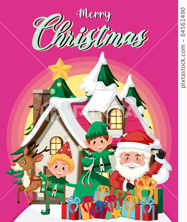 Merry Christmas poster template with Santa Claus and friends 84561490