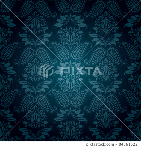 Ornamental lace blue background, flowers pattern 84561522