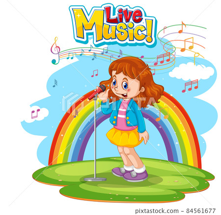 Live music logo with a girl singing on rainbow background Live music logo with a girl singing on rainbow background 84561677