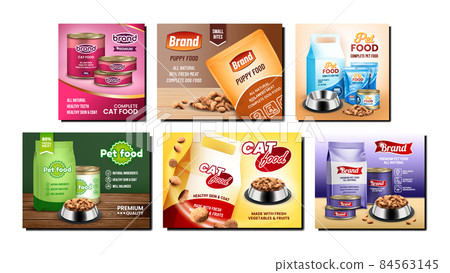 Pet Food Creative Promotional Posters Set Vector - Stock Illustration ...