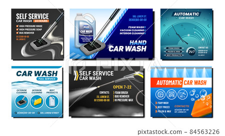 Car Wash Service Promotional Posters Set Vector Car Wash Service Promotional Posters Set Vector 84563226