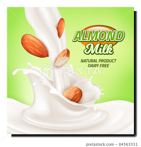 Almond milk dairy drink poster vector 84563331