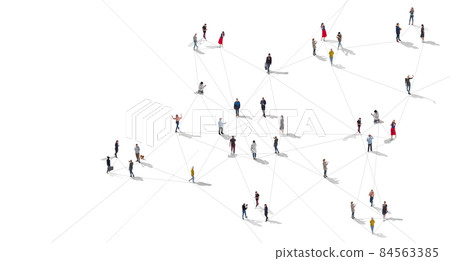 Aerial view of crowd people connected by lines, social media and communication concept 84563385