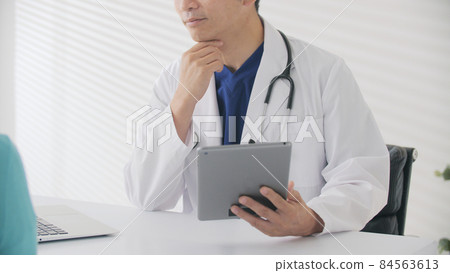 Doctor middle man white coat scrub medical examination at hand 84563613