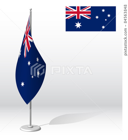 AUSTRALIA flag on flagpole for registration of solemn event, meeting foreign guests. National independence day of AUSTRALIA. Realistic 3D vector on white 84563848