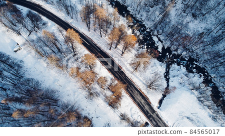Aerial high angle view of mountain road. 84565017