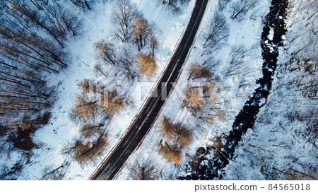 Aerial high angle view of mountain road. 84565018