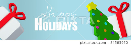 Christmas 3d illustration with tree, gift box with - Stock Illustration ...