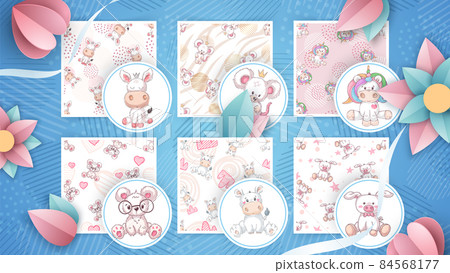 Set cute animals - seamless pattern - Stock Illustration [84568177] - PIXTA