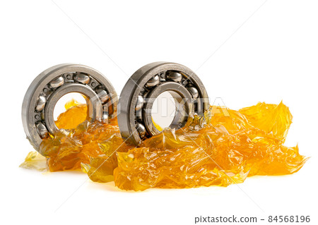 Ball bearing stainless with grease lithium machinery lubrication for automotive and industrial isolated on white background. Ball bearing stainless with grease lithium machinery lubrication for automotive and industrial isolated on white background. 84568196