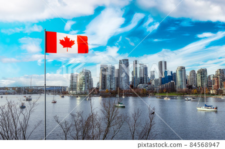 Canadian National Flag Composite. Panoramic View of Modern Downtown Cityscape Canadian National Flag Composite. Panoramic View of Modern Downtown Cityscape 84568947