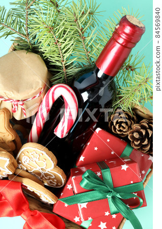 Concept of gift with Christmas basket, close up Concept of gift with Christmas basket, close up 84569840