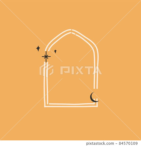 Hand drawn vector abstract stock flat graphic illustration with logo element,bohemian astrology magic minimalistic emblem of line arch portal moon and stars,simple style for branding. 84570109
