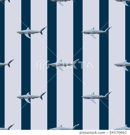Seamless pattern Blue shark on striped gray black background. Texture of marine fish for any purpose. Seamless pattern Blue shark on striped gray black background. Texture of marine fish for any purpose. 84570661