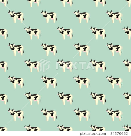 Seamless pattern cow on mint background. Texture of farm animals for any purpose. Seamless pattern cow on mint background. Texture of farm animals for any purpose. 84570662