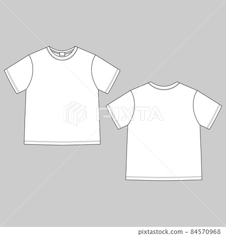 Technical sketch blank unisex t shirt. Apparel t-shirt CAD design template. 84570968