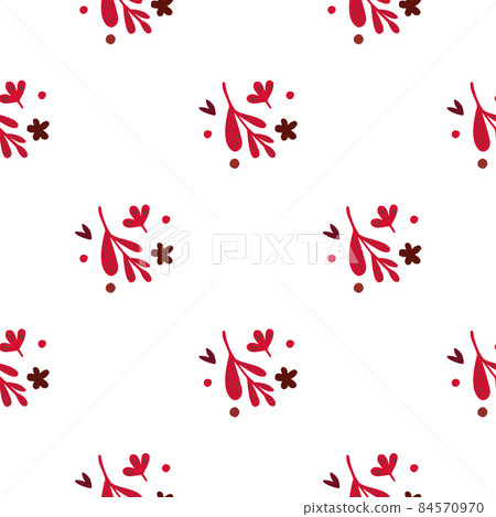 Small red flowers and leaf seamless pattern. Vintage background. 84570970