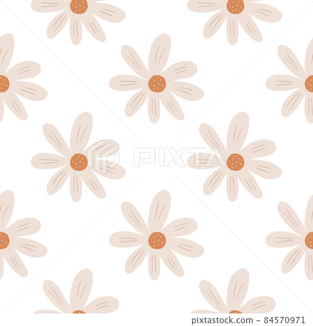 Geometric ditsy flowers seamless pattern isolated on white background. Pretty botanical backdrop. Simple chamomile print. 84570971