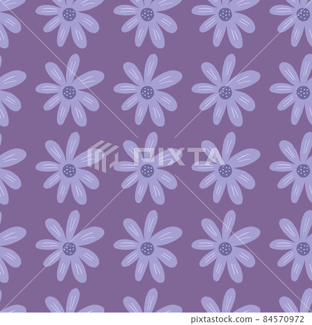 Geometric ditsy seamless pattern on lilac background. Cute chamomile print. 84570972
