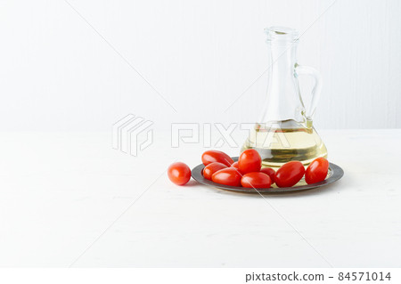 Menu, recipe, mock up, banner. Food background. Glass jug for olive oil, 84571014