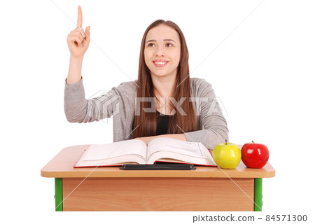Teenager school girl raising hand to ask question 84571300