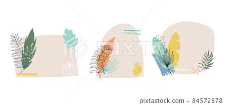 Collage of 3 floral and abstract shape, sticker, design element, plant, leaves, hand drawn in trendy doodle style. Vector illustrations for paper, cover, fabric, interior decor elements are isolated Collage of 3 floral and abstract shape, sticker, design element, plant, leaves, hand drawn in trendy doodle style. Vector illustrations for paper, cover, fabric, interior decor elements are isolated 84572878