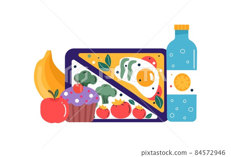 Set of icons breakfast or lunch meals. Food, drinks for Children school lunch boxes with meal, hamburger, sandwich, juice, snacks, fruit, vegetables.Vector collections Set of icons breakfast or lunch meals. Food, drinks for Children school lunch boxes with meal, hamburger, sandwich, juice, snacks, fruit, vegetables.Vector collections 84572946