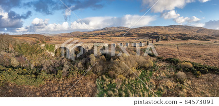 Aerial view of the Owencarrow Railway Viaduct by Creeslough in County Donegal - Ireland 84573091