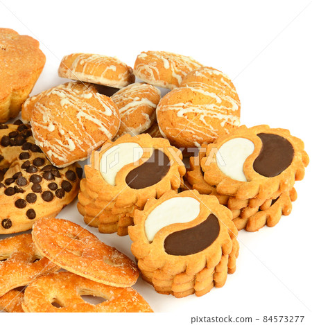 Assortment of cookies isolated on a white 84573277