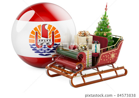 Christmas in French Polynesia, concept. Christmas Santa sleigh full of gifts with French Polynesian flag. 3D rendering Christmas in French Polynesia, concept. Christmas Santa sleigh full of gifts with French Polynesian flag. 3D rendering 84573838