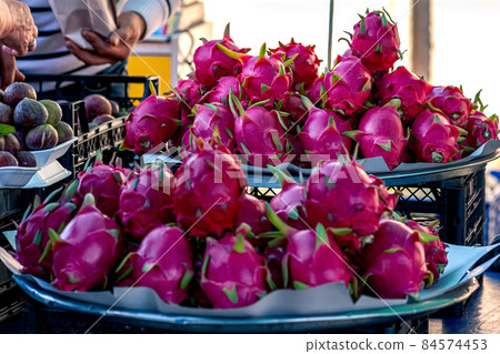 pitaya fruits on the counter in the local market close-up pitaya fruits on the counter in the local market close-up 84574453