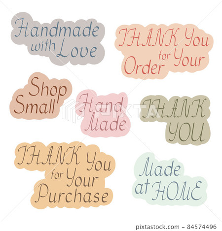 Thank you labels, small handmade business printable packaging stickers to cut and put on envelopes, gift boxes, packages, vector illustration 84574496