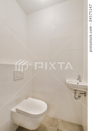 Interior of small clean restroom in miniature style 84575147