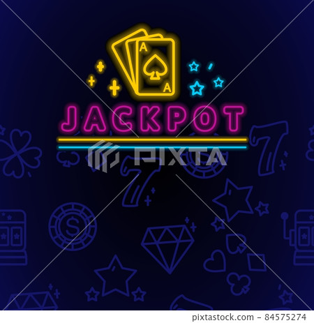 Neon casino banner. The inscription is a jackpot sign. Neon-style templates. Vector illustration 84575274