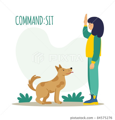 Dog training. The pet executes the sit command. The training process. A simple icon, symbol, sign. Editable vector illustration 84575276