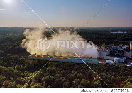 Aerial top view of electrical power energy natural gas combined cycle turbine 84575658