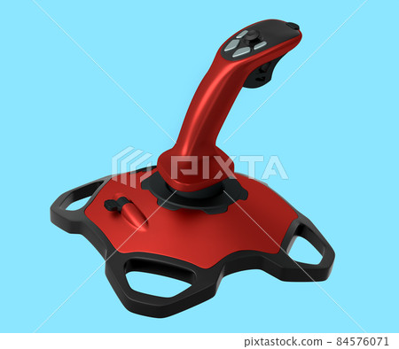 Realistic red joystick for flight simulator isolated on blue background. 3D rendering of streaming gear for cloud gaming or gamer workspace concept 84576071