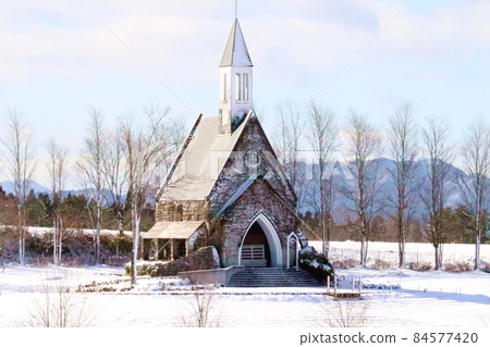 Idyllic Village Snow Church 3 84577420