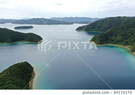 Aerial view of the cape of the Oshima Strait and the coastline of the cove Aerial view of the cape of the Oshima Strait and the coastline of the cove 84578370
