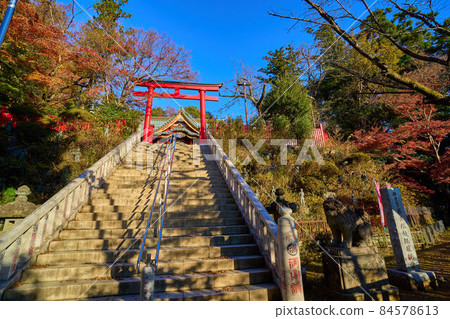 秋季通往東京八王子市高尾山藥王院權現堂(總部)的石階 秋季通往東京八王子市高尾山藥王院權現堂(總部)的石階 84578613
