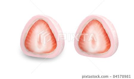 Color illustration of pink strawberry daifuku white bean paste 84578981
