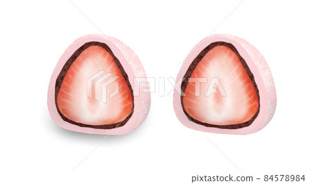 Color Illustration of Pink Strawberry Daifuku with Red Bean Paste 84578984