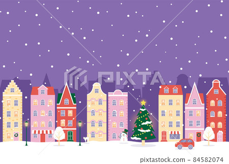 Illustration of a snowy Christmas cityscape - Stock Illustration ...