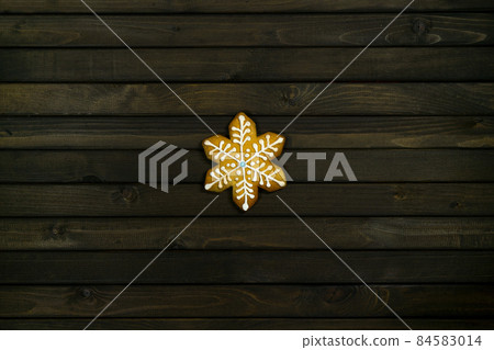 Homemade Christmas cookie on fark wooden table. Homemade Christmas cookie on fark wooden table. 84583014