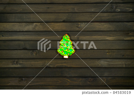 Homemade Christmas cookie on fark wooden table. 84583019