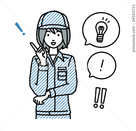 A female worker who stood up and came up with a wonderful idea A set of light bulbs and exclamation marks on a balloon 84583721
