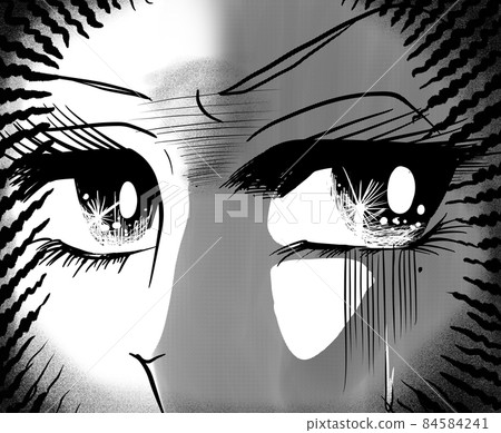 70's shojo manga Face do-up illustration of a beautiful woman who feels danger and is surprised 84584241